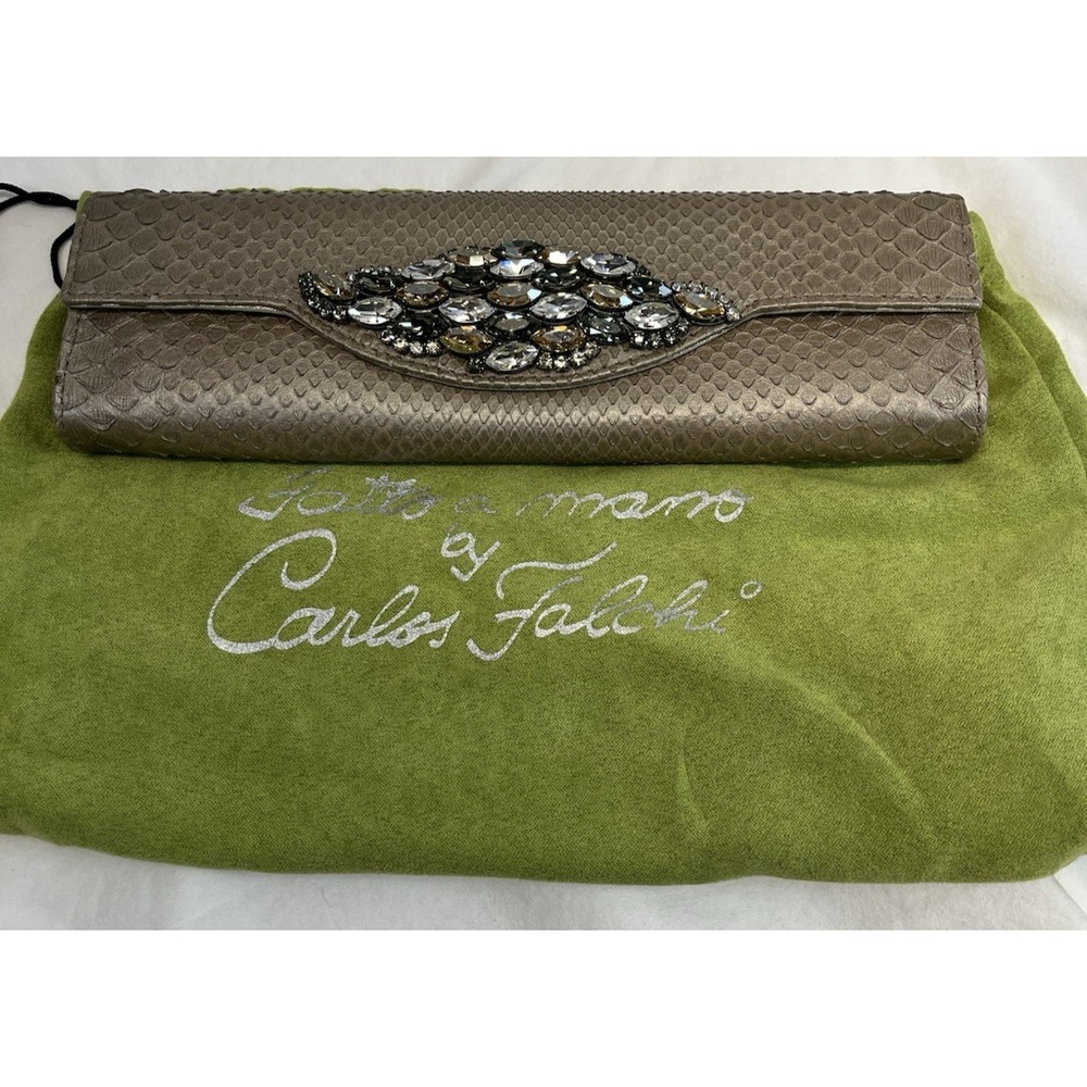Carlos Falchi Embellished Python Clutch Bag Metallic Gold NWOT Signed RARE